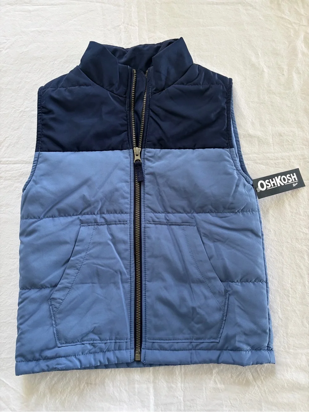 NWT OshKosh B'gosh Boys Size 7 Blue Two-Tone Colorblock Puffer Vest Jacket $38